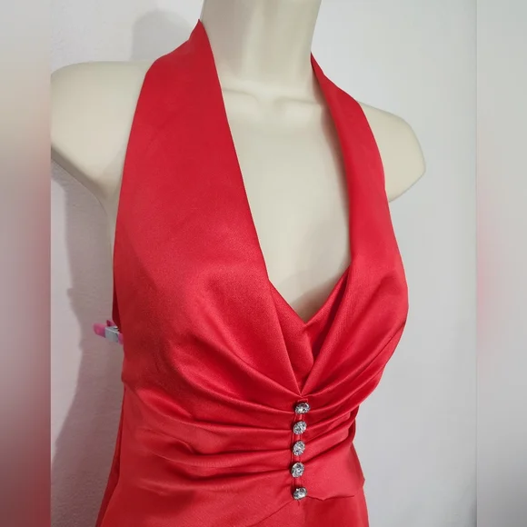 Impressions Dress 1990s Rhinestone Buttons Ruched Top Red Size 12 - Picture 7 of 12